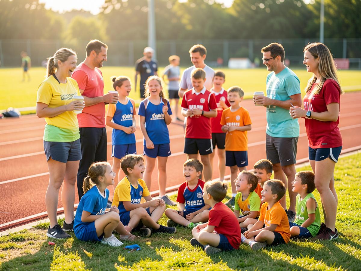 Families and young athletes gathered trackside at a Her.Sorted community athletics day