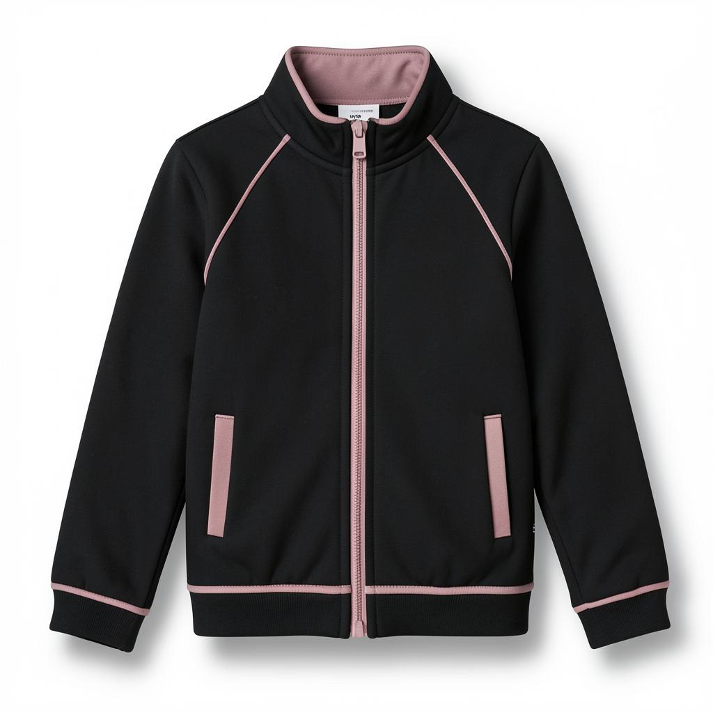 Optional black track suit jacket with dusty-rose piping
